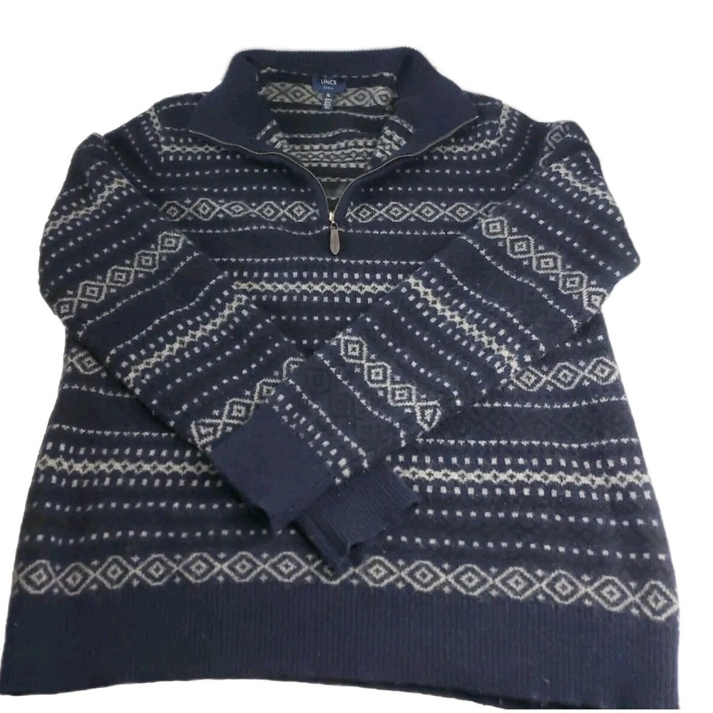 Lincs Men's Long Sleeve Quarter-Zip 100% Lambswool Sweater Size-XL* READ*